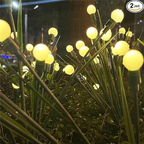 2 Packs Solar Garden Lights, New Upgraded Leaf Design 20 LED Solar Firefly - Picture 7 of 7